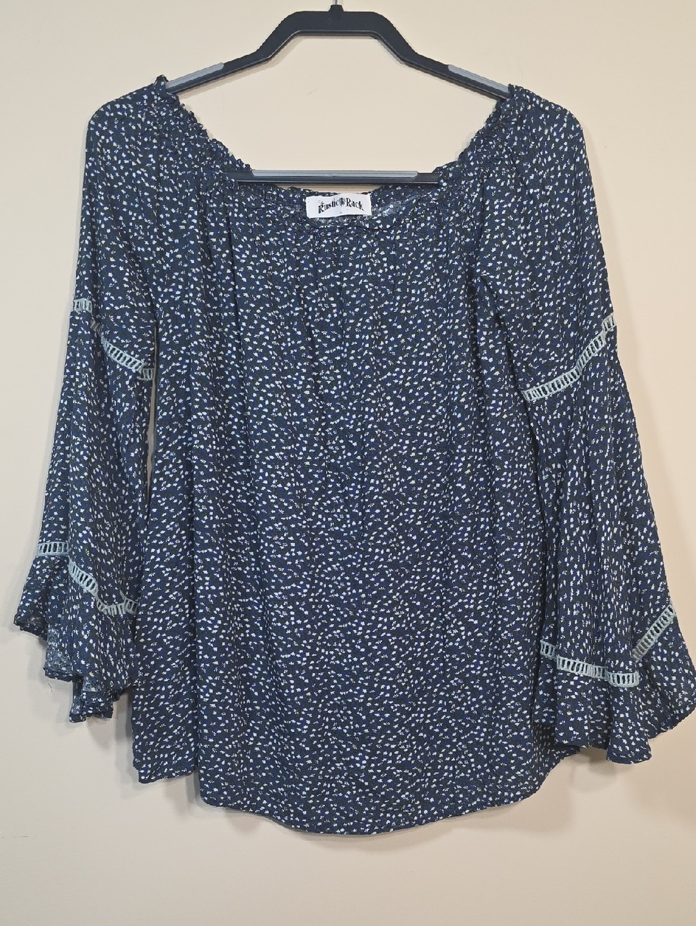 Rustic Rack Floral Peasant Blouse with Bell Sleeves